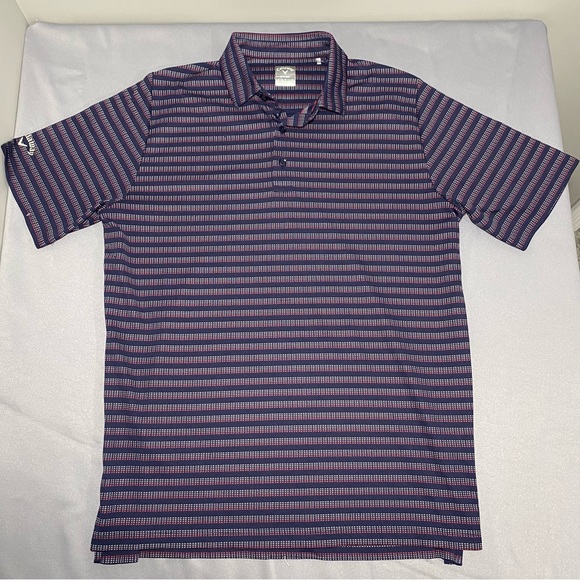 Callaway Opti Dri Men's Golf Polo Shirt Size L Short Sleeve Navy Blue Stripes - Picture 1 of 7